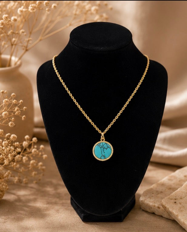 ￼ Circle turquoise necklace gold