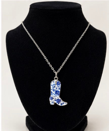blue cowboy boot necklace
